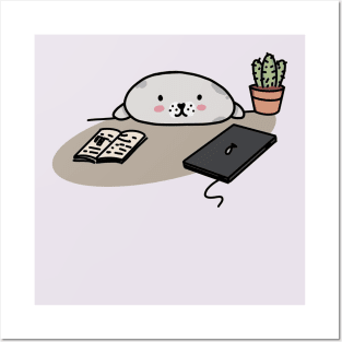 Cute seal working from home Posters and Art